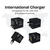 International charger showing multiple plug types for global travel use